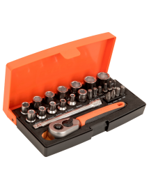 Coffret de douilles 1/4" avec cliquet réversible à déverrouillage