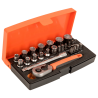 Coffret de douilles 1/4" avec cliquet réversible à déverrouillage