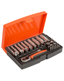 Coffret de douilles standard et longues 1/4" avec cliquet réversible à déverrouillage